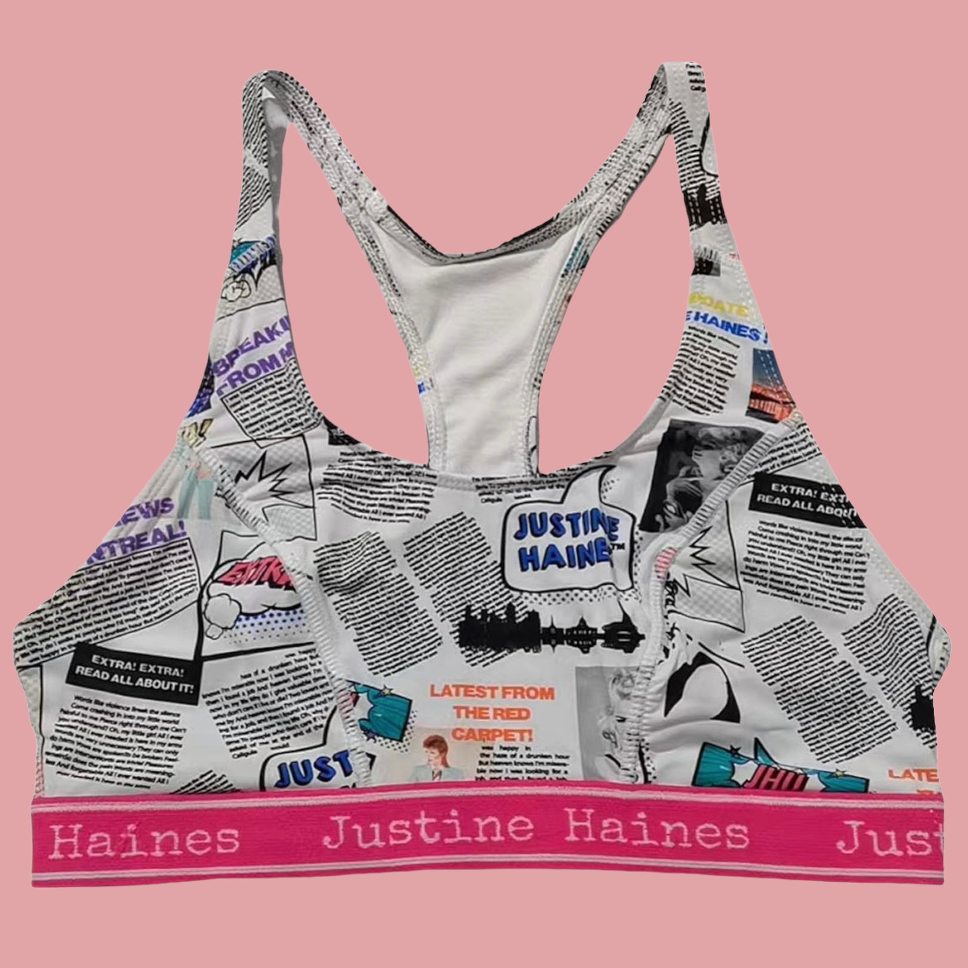 T-Back Racer Sports Bra in Fashion Newspaper – Justine Haines